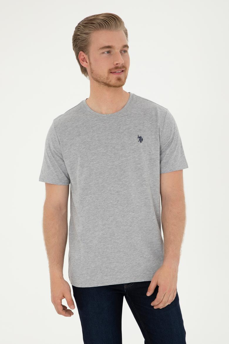 Erkek Regular Fit Bisiklet Yaka Gri Melanj Basic Tişört - 50279632014