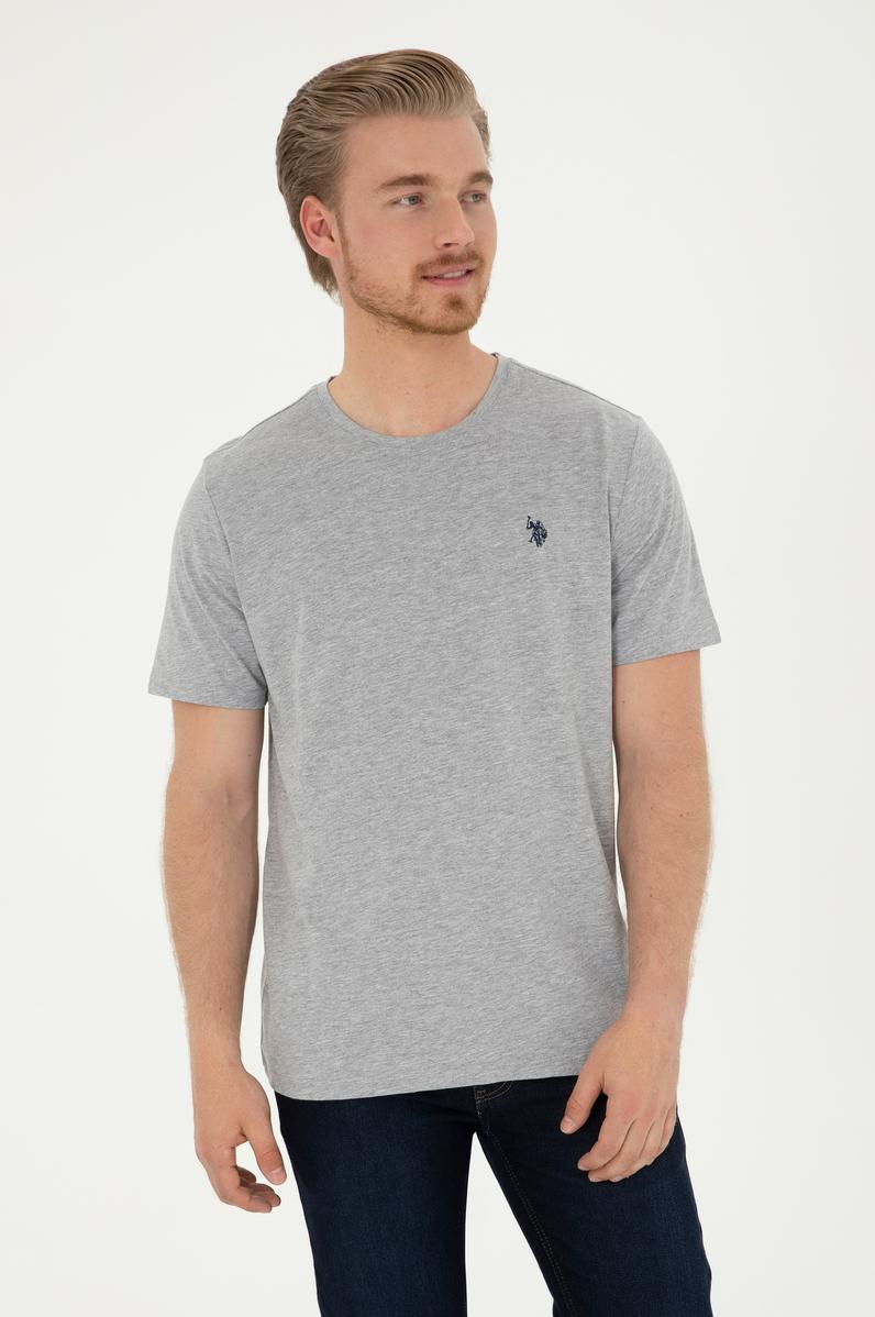 Erkek Regular Fit Bisiklet Yaka Gri Melanj Basic Tişört