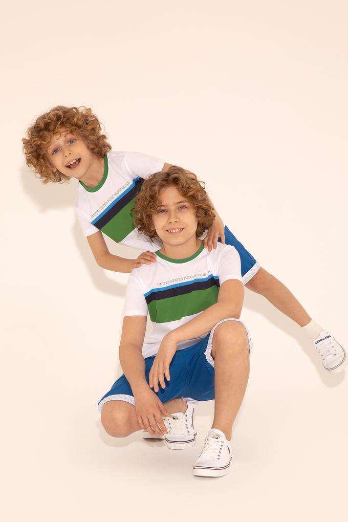 Erkek Çocuk Beyaz Bisiklet Yaka Tişört