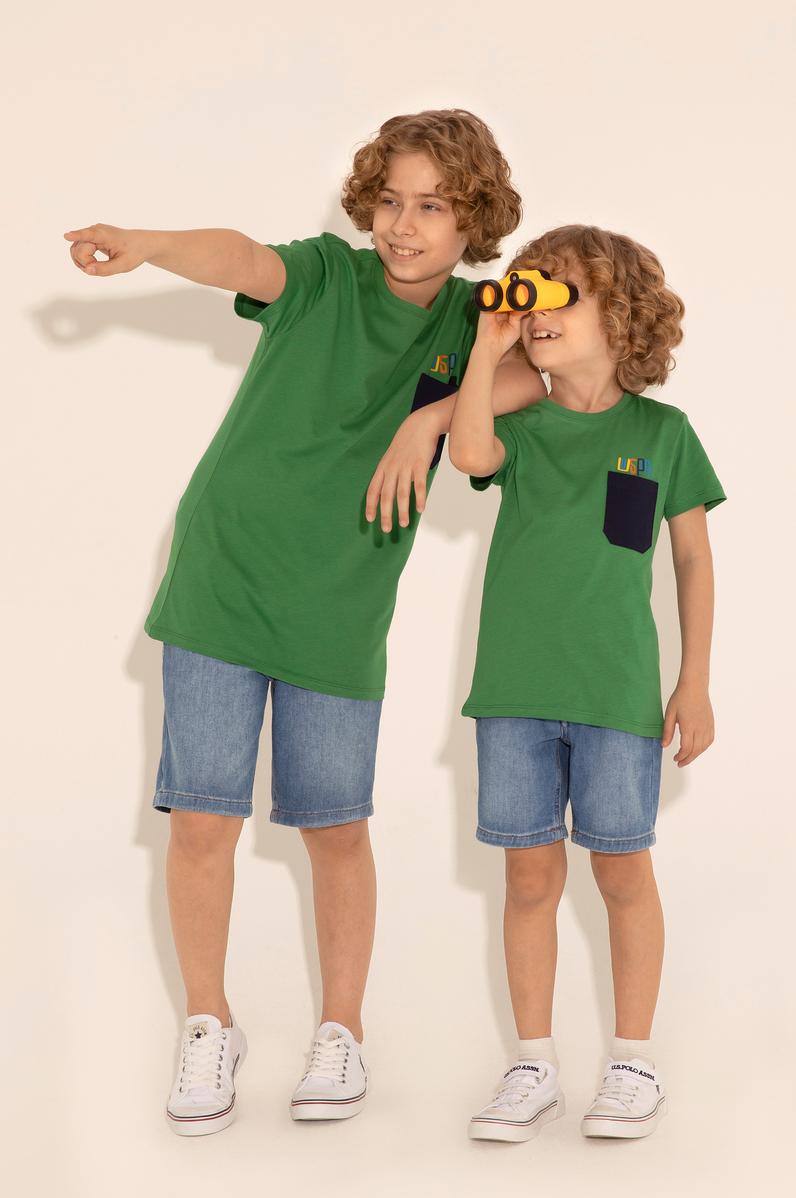 Erkek Çocuk Yeşil Bisiklet Yaka Tişört