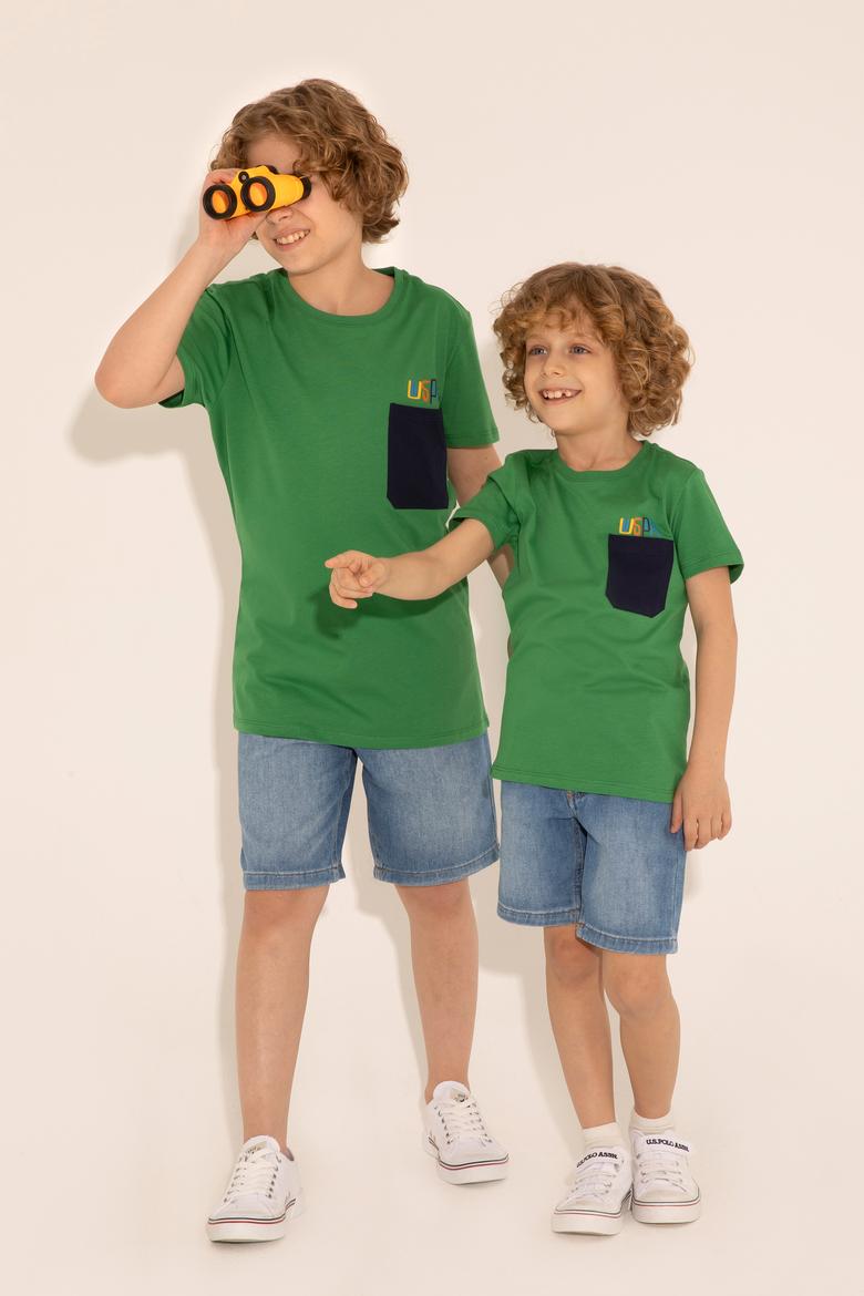 Erkek Çocuk Yeşil Bisiklet Yaka Tişört - 50288449014