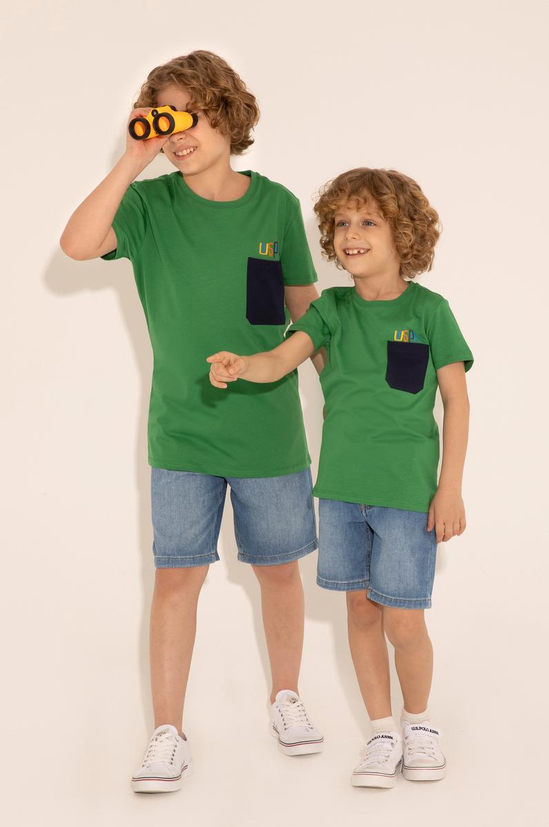 Erkek Çocuk Yeşil Bisiklet Yaka Tişört