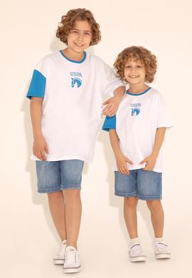 Erkek Çocuk Beyaz Bisiklet Yaka Oversize Tişört - 50284817029