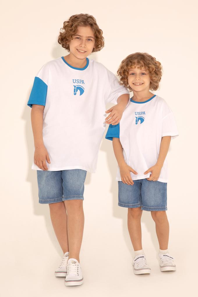 Erkek Çocuk Beyaz Bisiklet Yaka Oversize Tişört