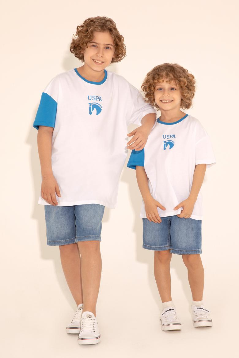 Erkek Çocuk Beyaz Bisiklet Yaka Oversize Tişört