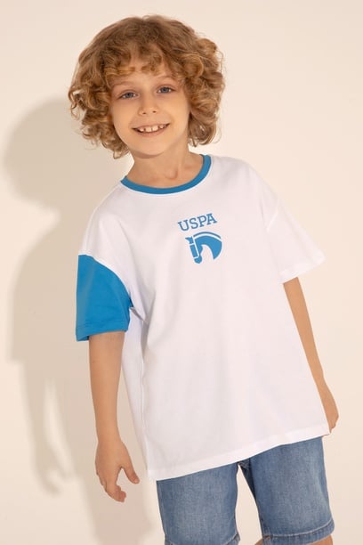 Erkek Çocuk Beyaz Bisiklet Yaka Oversize Tişört