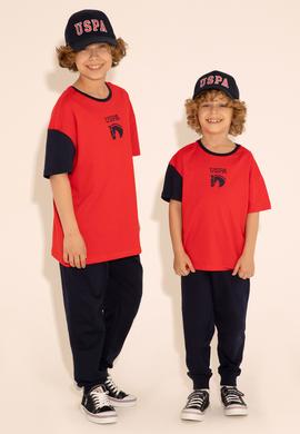 Erkek Çocuk Kırmızı Oversize Bisiklet Yaka Tişört - 50284817047