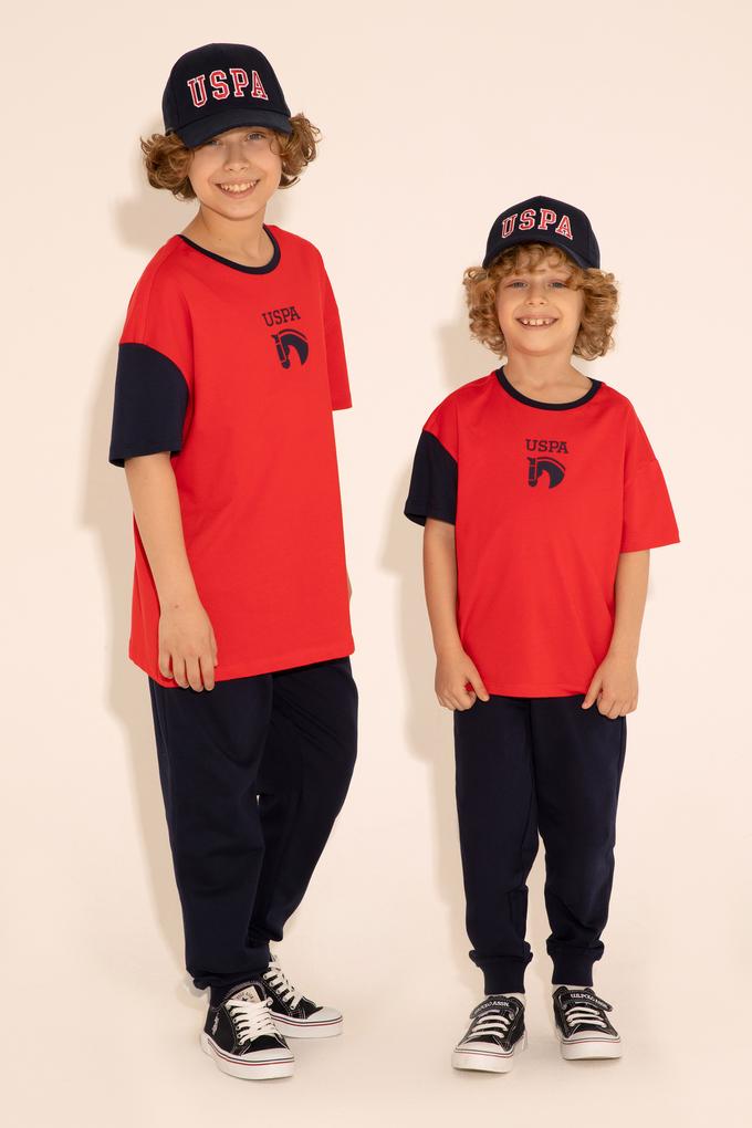 Erkek Çocuk Kırmızı Oversize Bisiklet Yaka Tişört