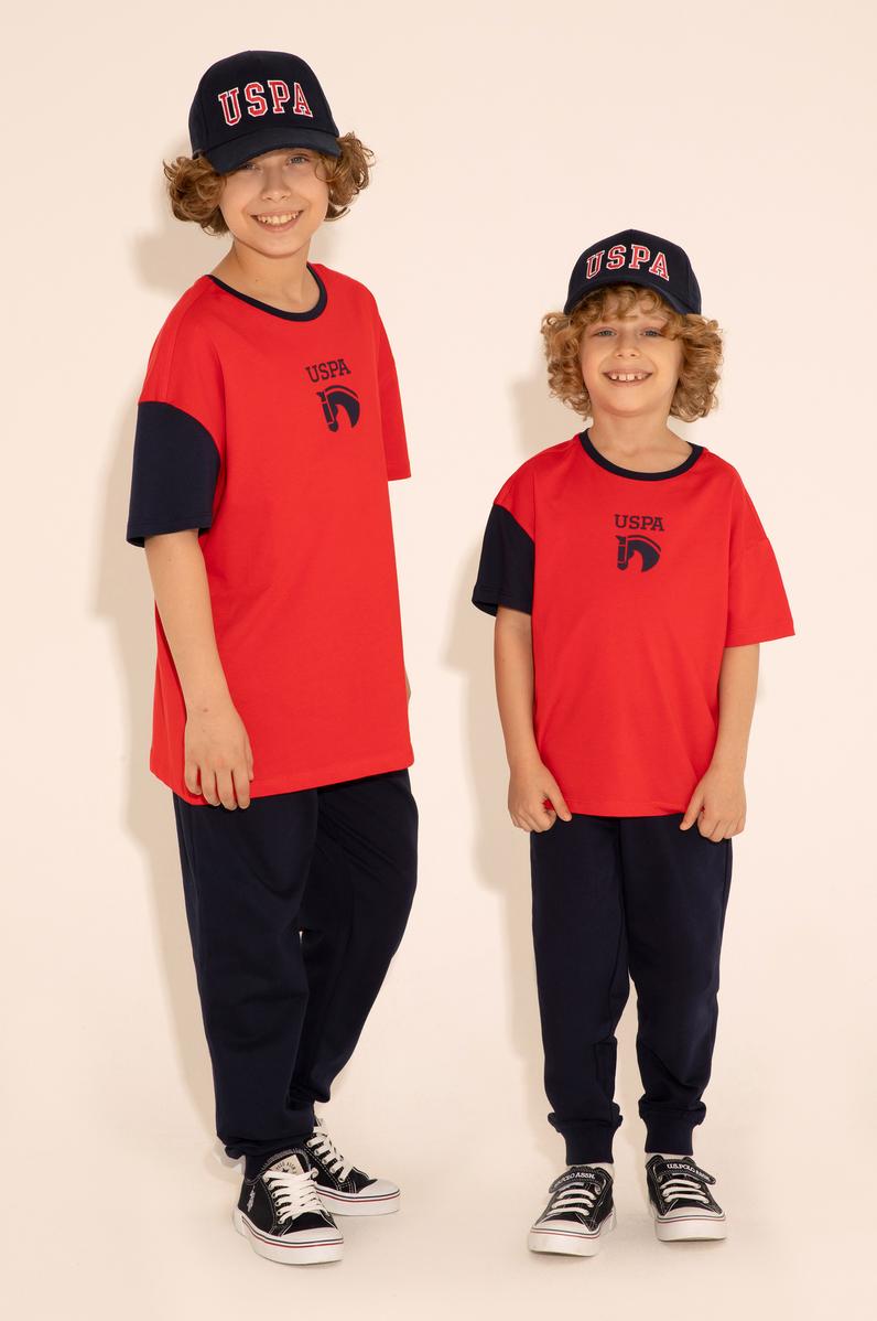 Erkek Çocuk Kırmızı Oversize Bisiklet Yaka Tişört