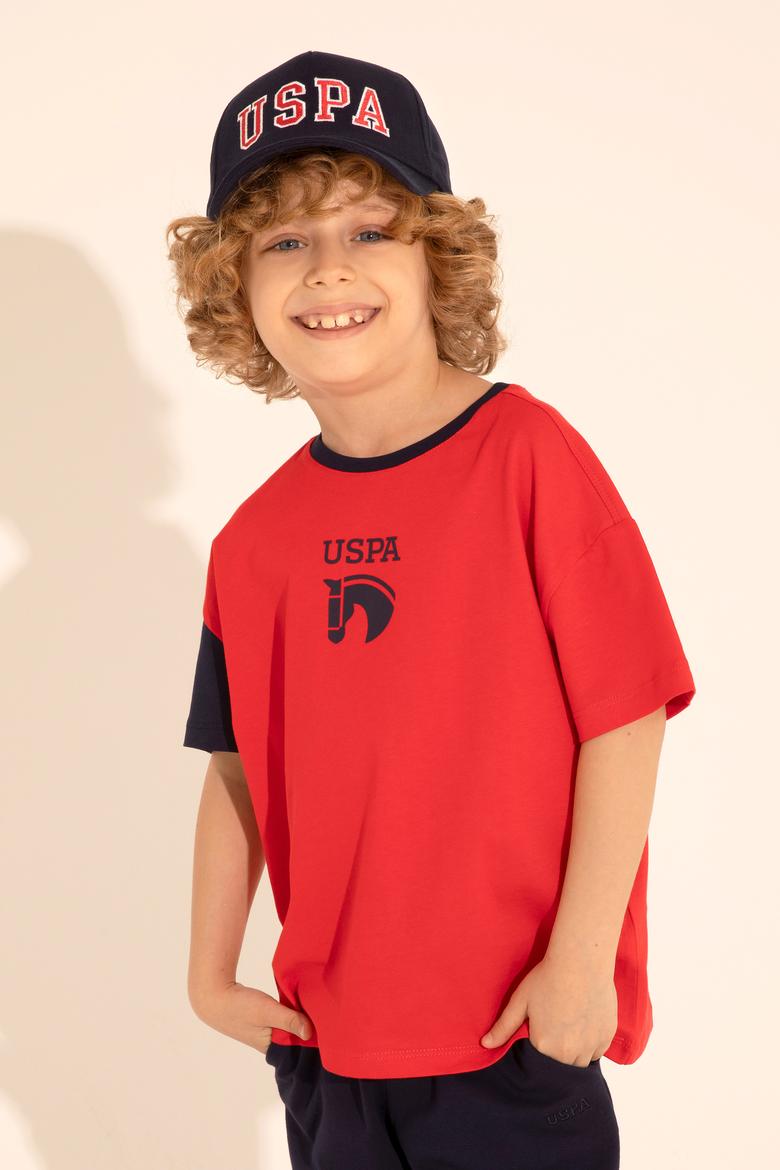 Erkek Çocuk Kırmızı Oversize Bisiklet Yaka Tişört - 50284817047