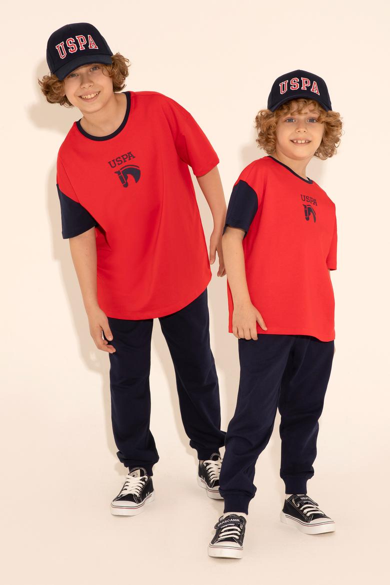 Erkek Çocuk Kırmızı Oversize Bisiklet Yaka Tişört - 50284817047