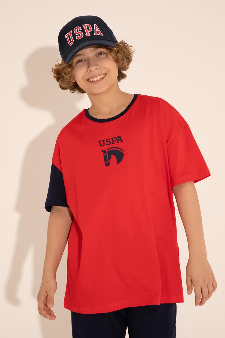 Erkek Çocuk Kırmızı Oversize Bisiklet Yaka Tişört - 50284817047