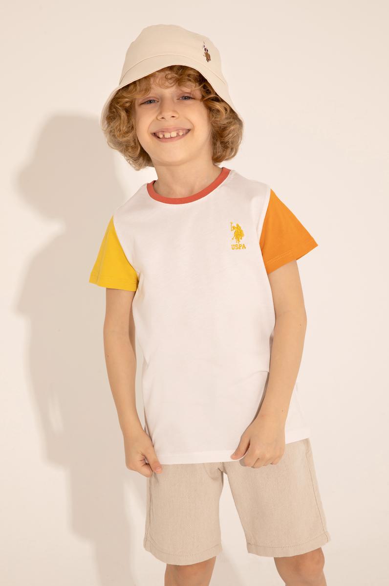 Erkek Çocuk Ekru Bisiklet Yaka Tişört