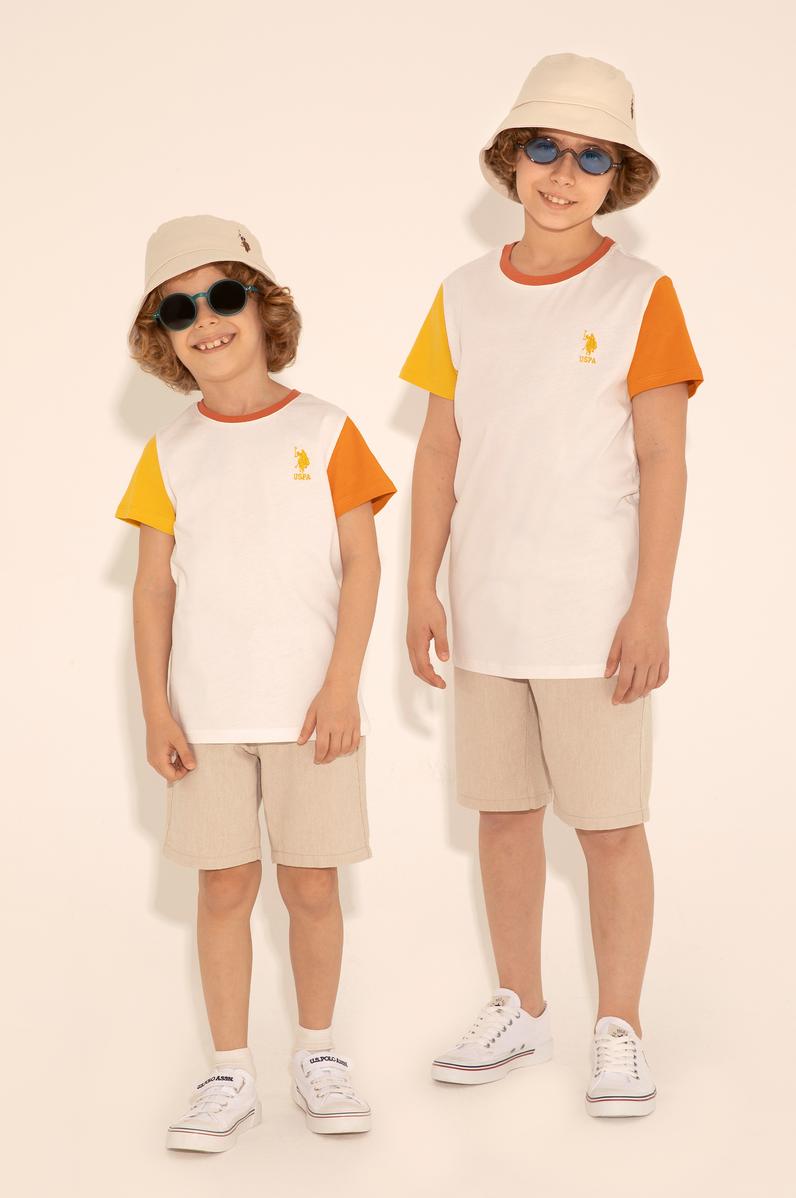 Erkek Çocuk Ekru Bisiklet Yaka Tişört