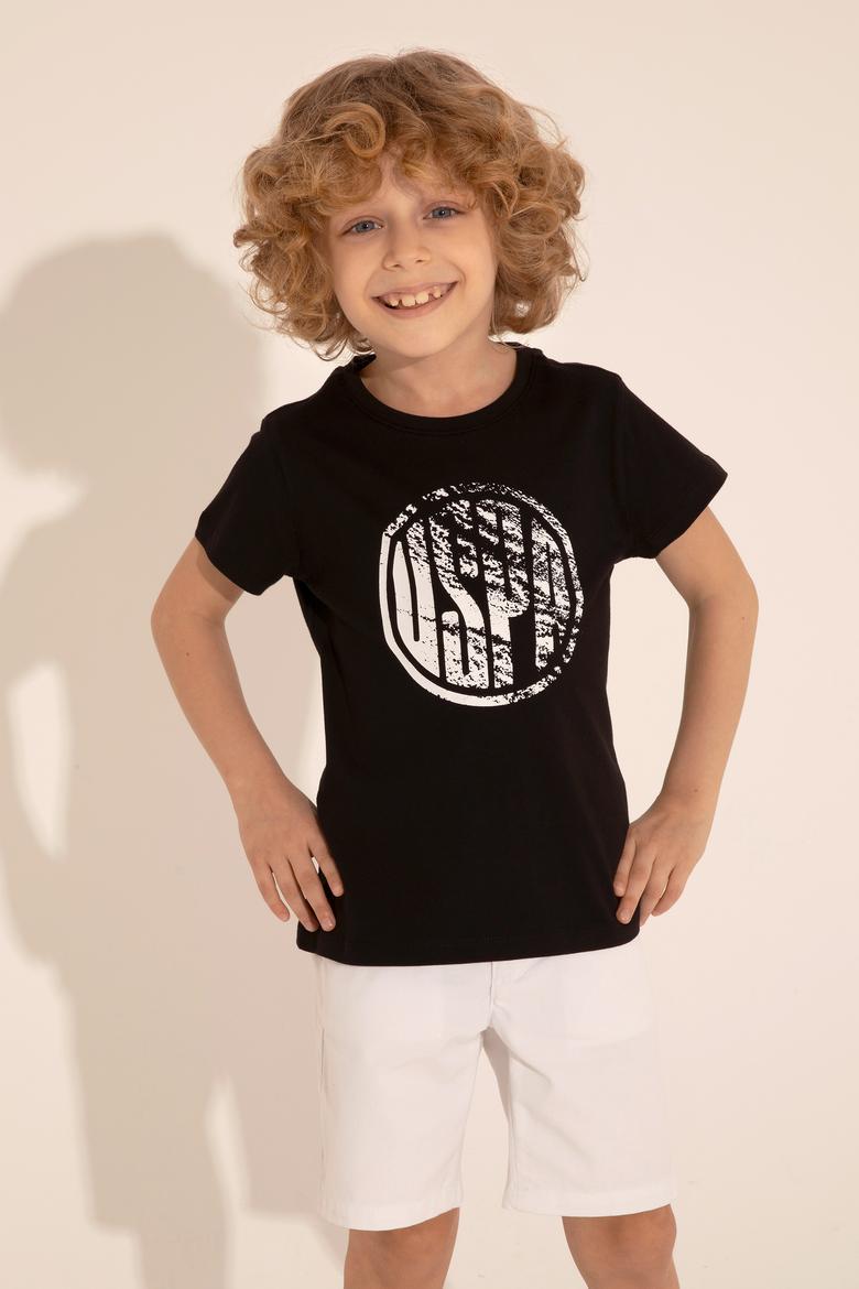 Erkek Çocuk Siyah Basic Bisiklet Yaka Tişört - 50284819105