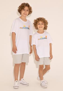 Erkek Çocuk Beyaz Bisiklet Yaka Tişört