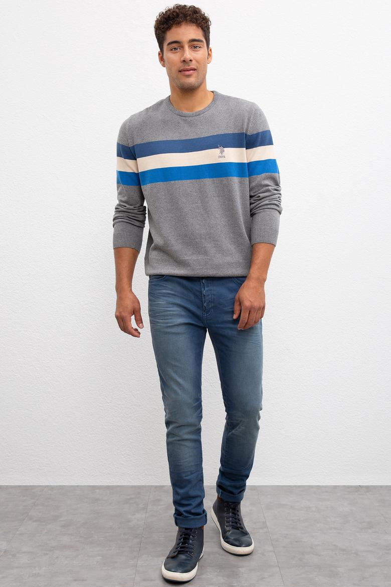 Erkek Gri Melanj Bisiklet Yaka Triko Kazak - 50212017016