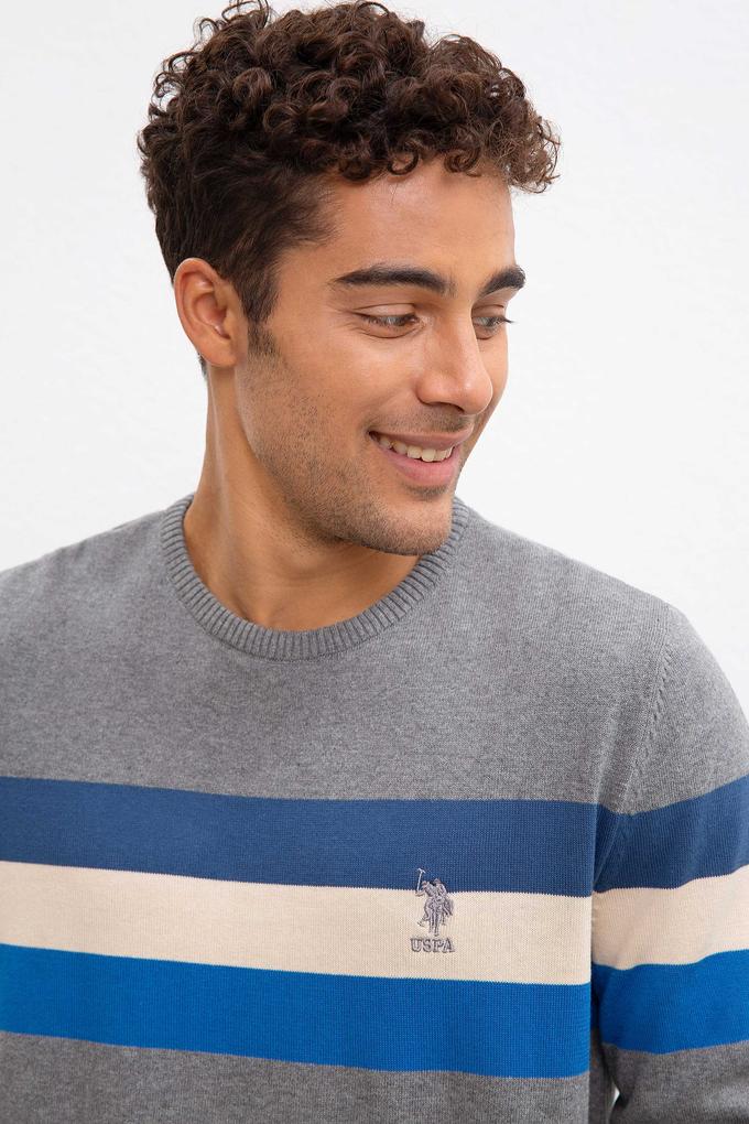 Erkek Gri Melanj Bisiklet Yaka Triko Kazak