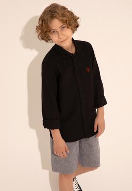 Erkek Çocuk Siyah Uzun Kollu Basic Gömlek - 50288715023