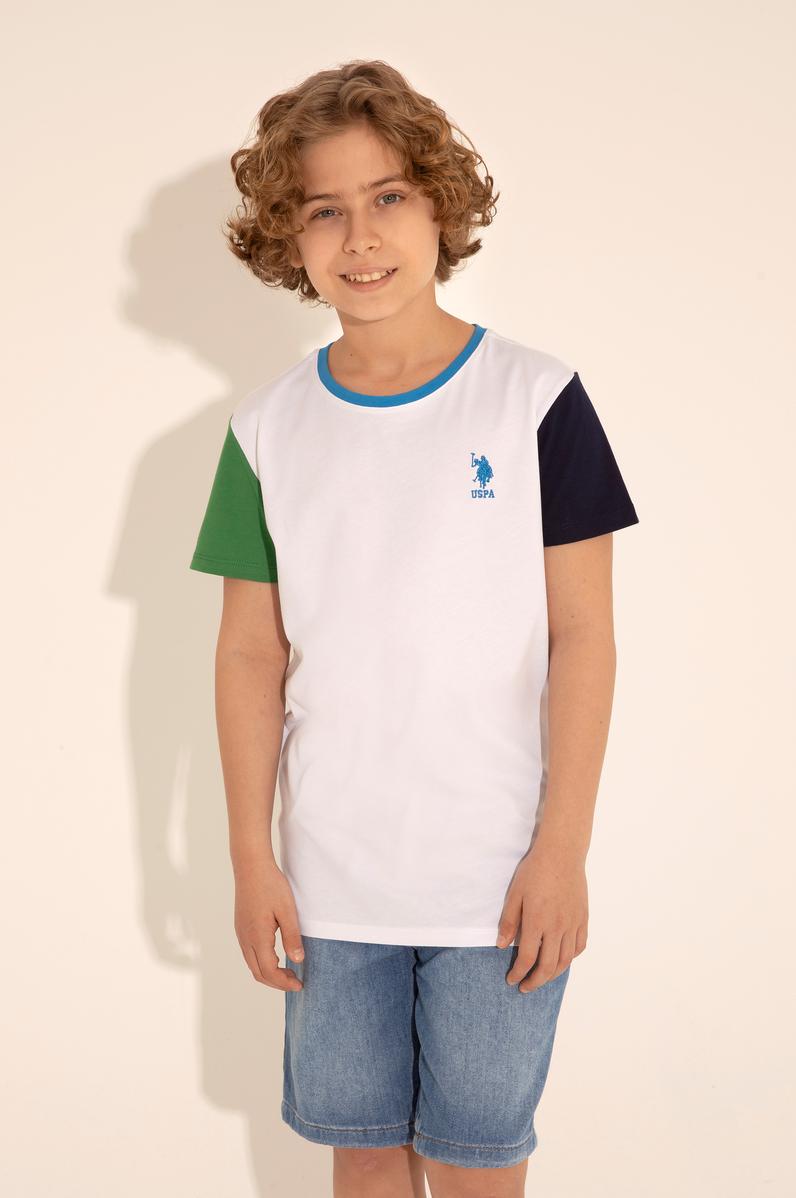 Erkek Çocuk Beyaz Bisiklet Yaka Tişört