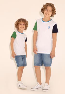 Erkek Çocuk Beyaz Bisiklet Yaka Tişört