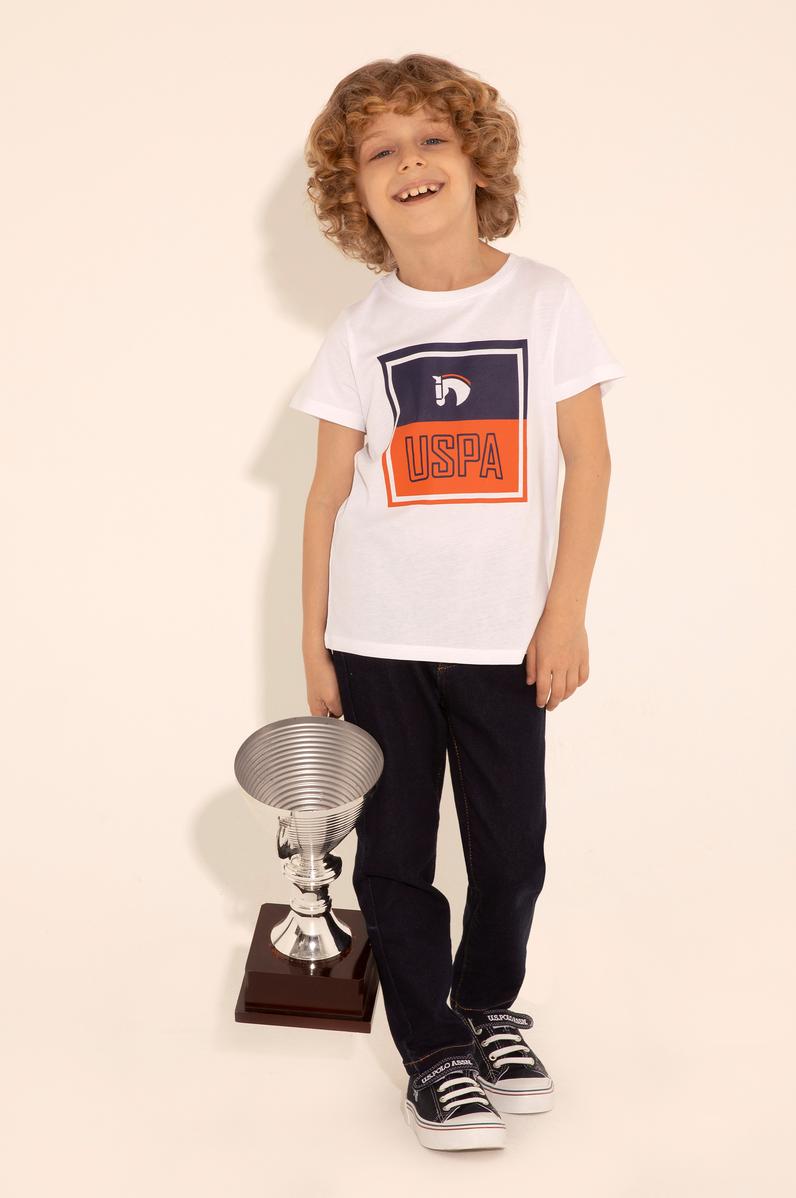 Erkek Çocuk Beyaz Bisiklet Yaka Tişört