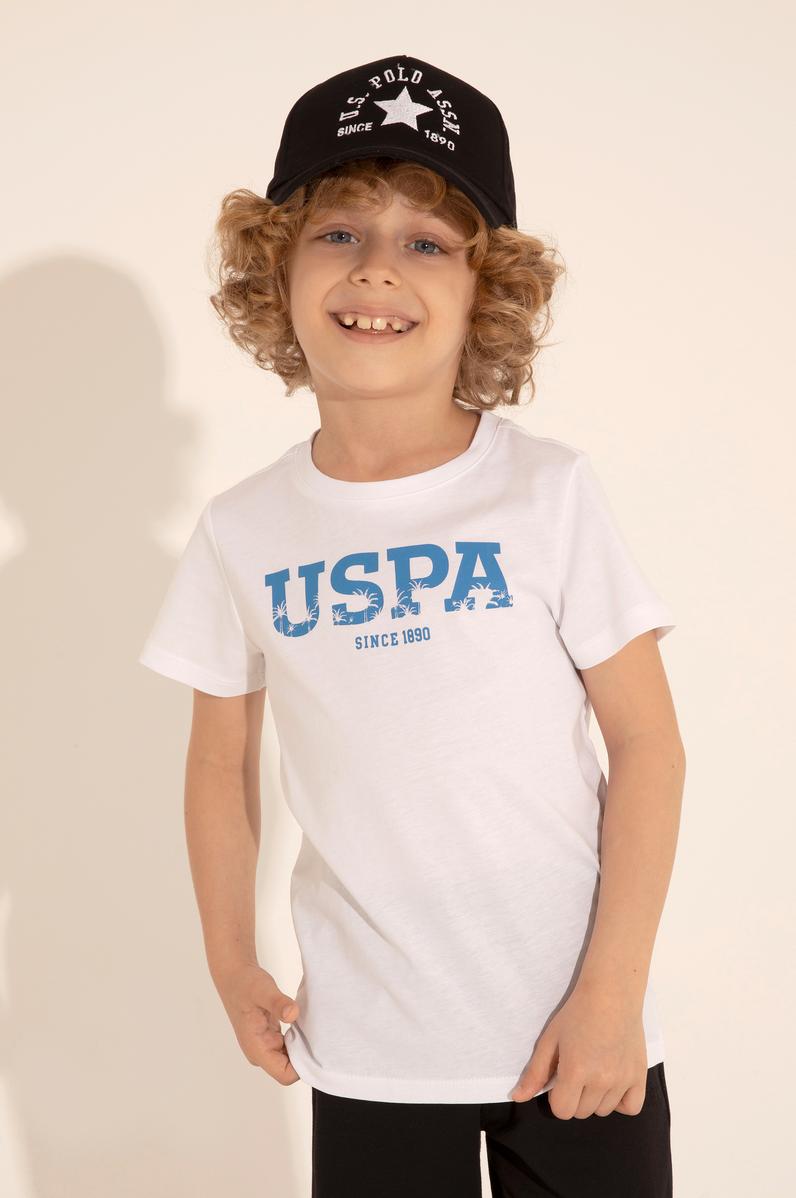 Erkek Çocuk Beyaz Bisiklet Yaka Tişört