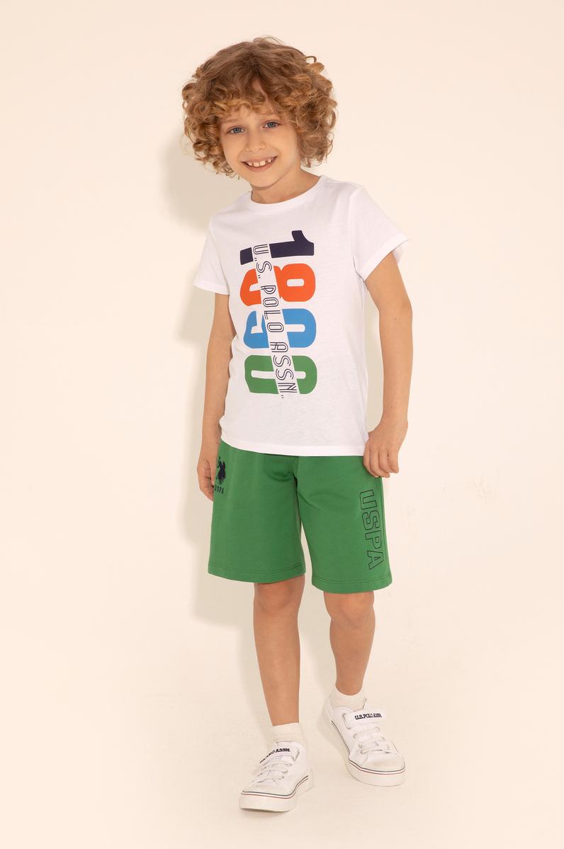 Erkek Çocuk Beyaz Bisiklet Yaka Tişört