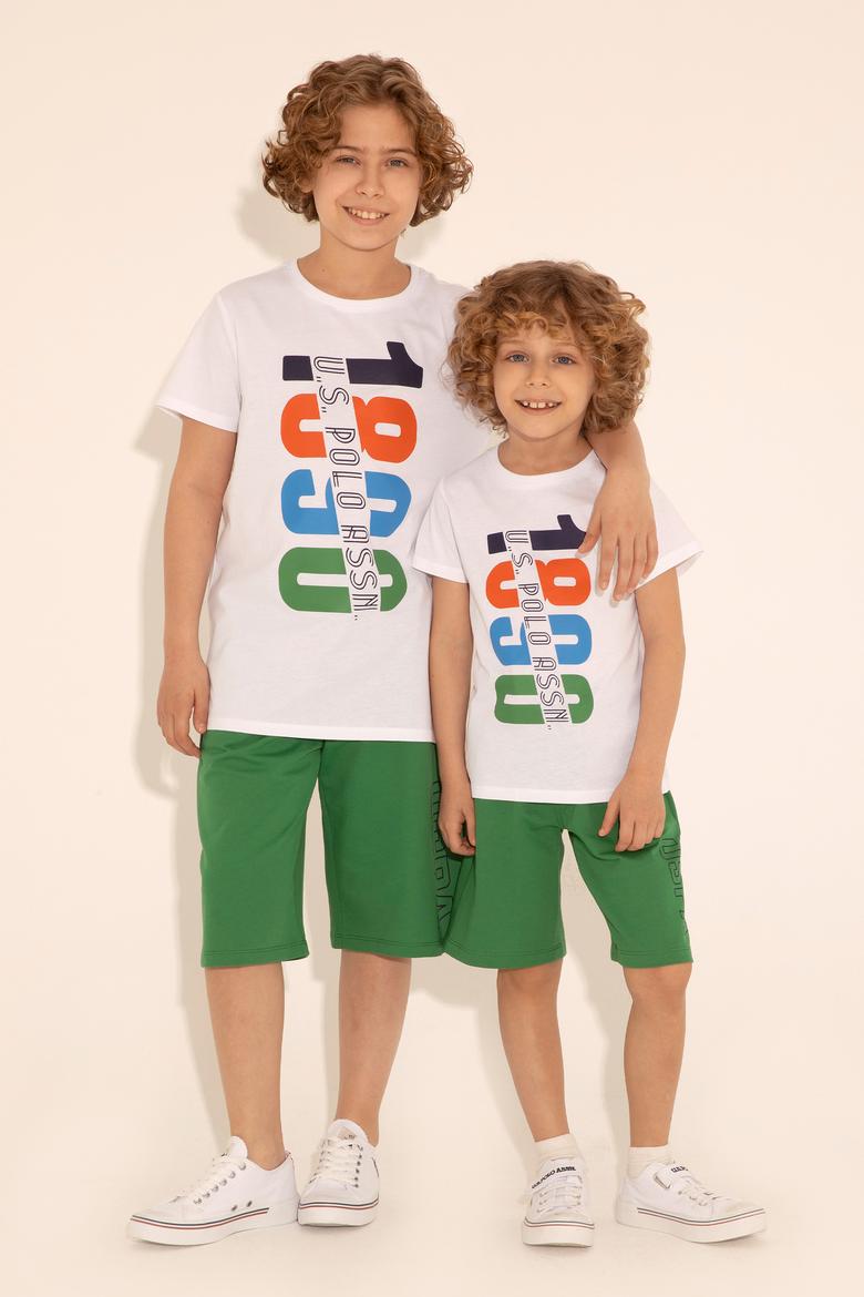 Erkek Çocuk Beyaz Bisiklet Yaka Tişört