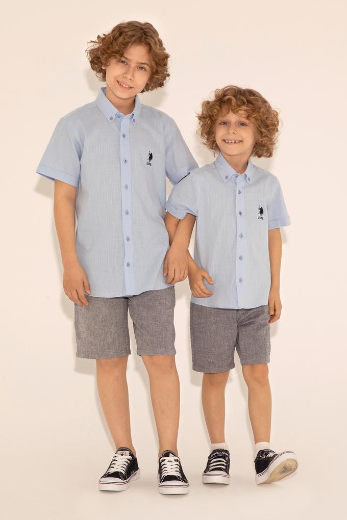 Erkek Çocuk Basic Açık Mavi Kısa Kollu Gömlek