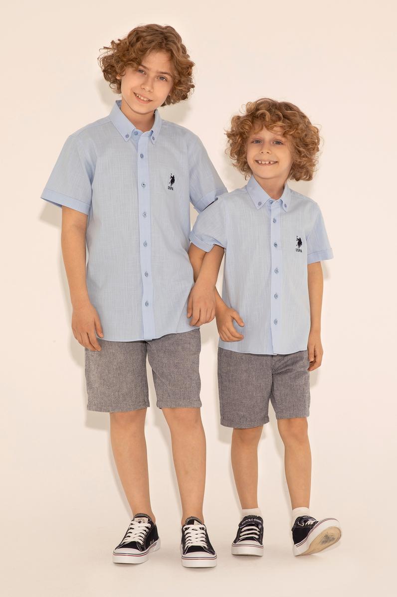 Erkek Çocuk Basic Açık Mavi Kısa Kollu Gömlek