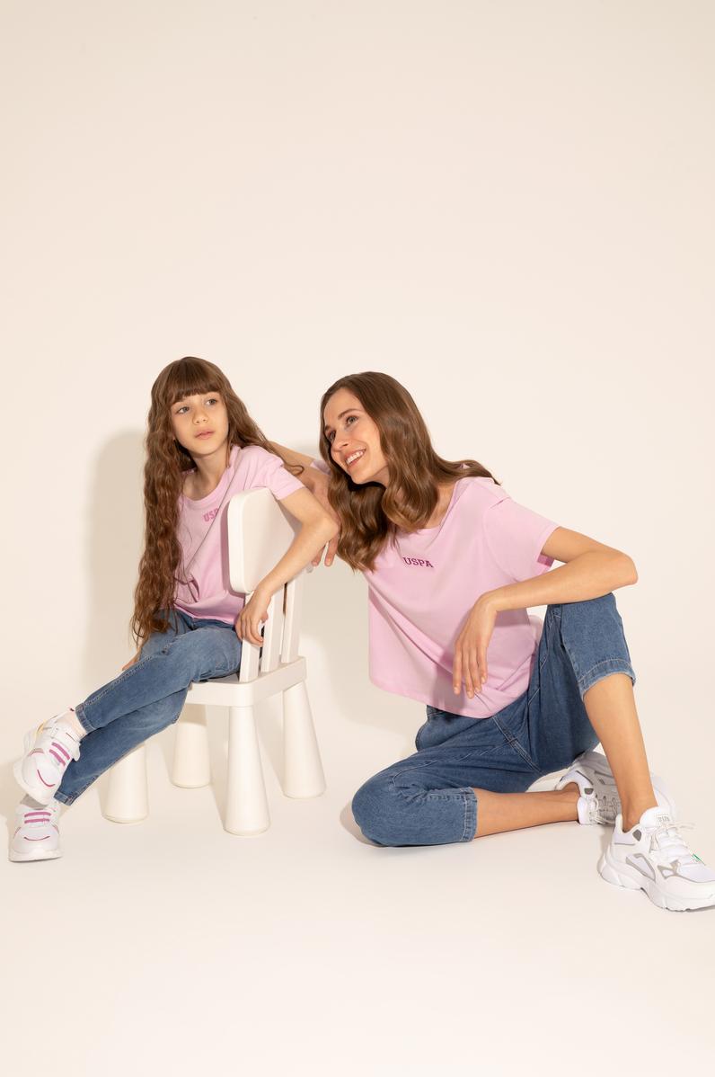 Kız Çocuk Pembe Bisiklet Yaka Tişört