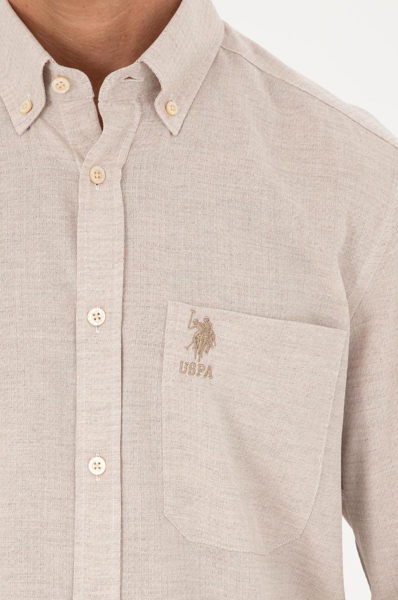 Erkek Ekru Uzun Kollu Gömlek