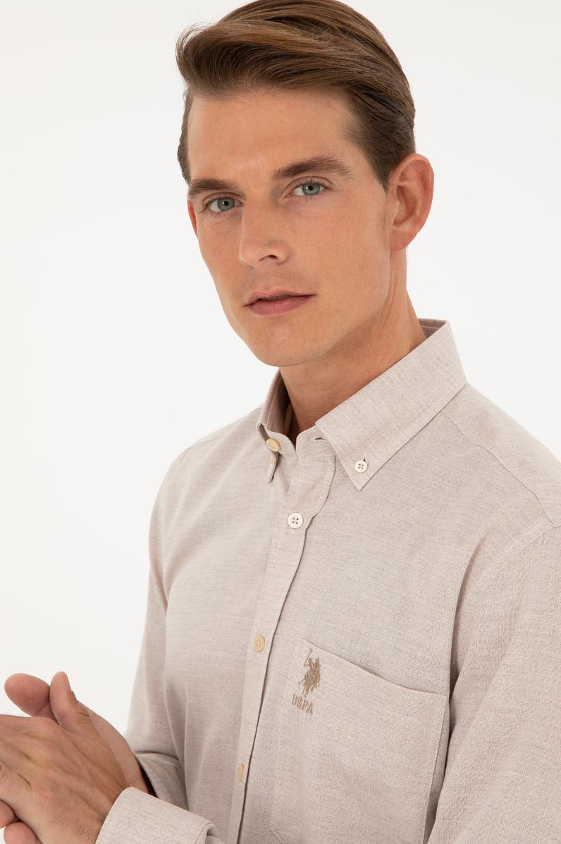 Erkek Ekru Uzun Kollu Gömlek