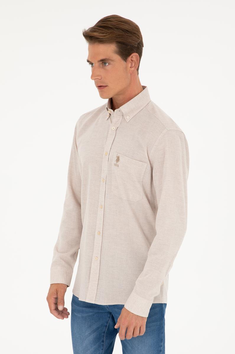 Erkek Ekru Uzun Kollu Gömlek