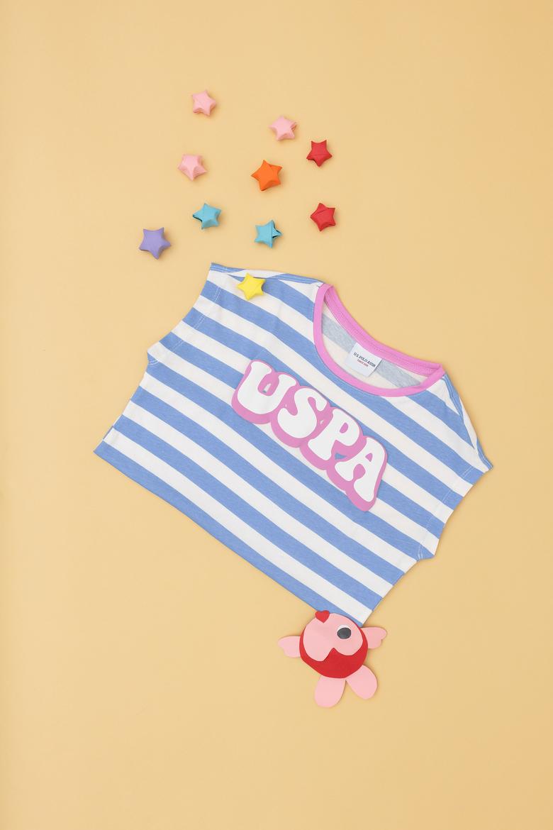 Kız Çocuk Koyu Mavi Bisiklet Yaka Tişört - 50288409030