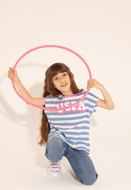 Kız Çocuk Koyu Mavi Bisiklet Yaka Tişört - 50288409030