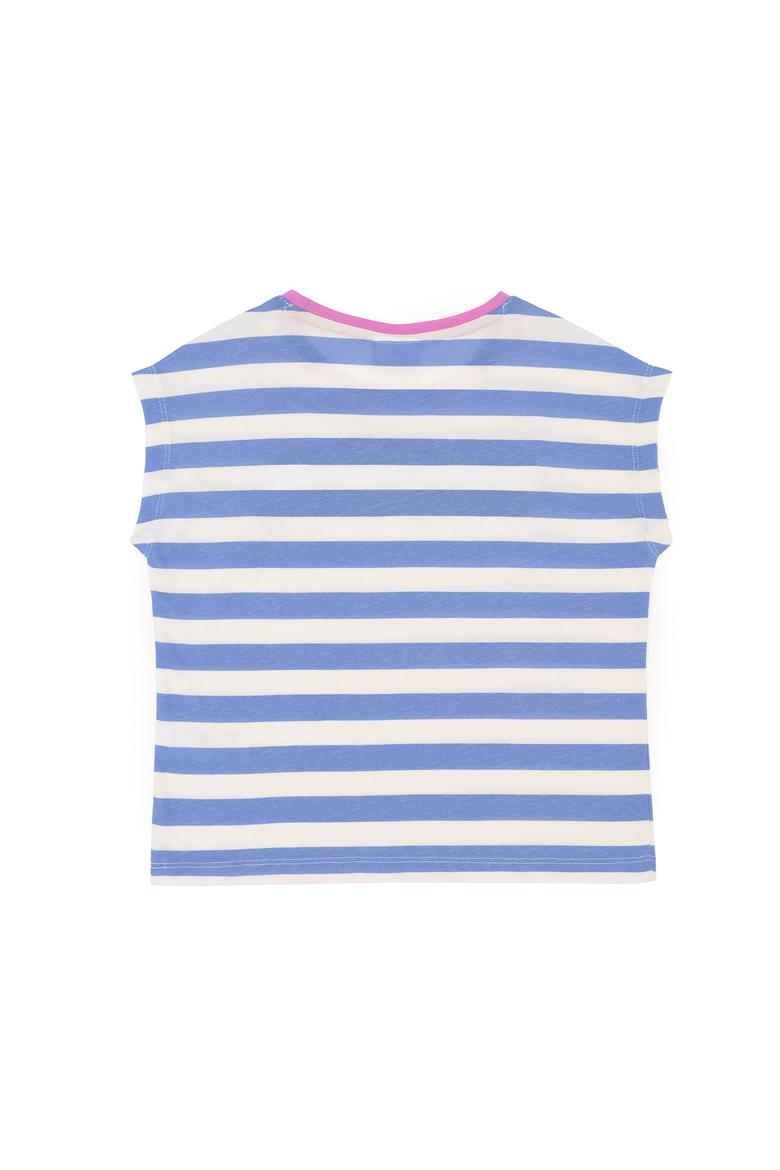 Kız Çocuk Koyu Mavi Bisiklet Yaka Tişört - 50288409030