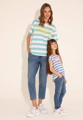 Kız Çocuk Koyu Mavi Bisiklet Yaka Tişört - 50288409030