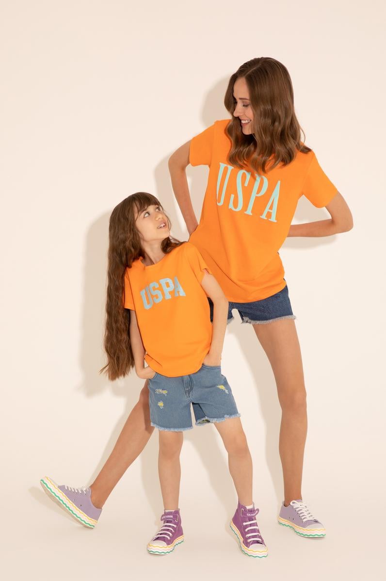 Kız Çocuk Turuncu Bisiklet Yaka Basic Tişört