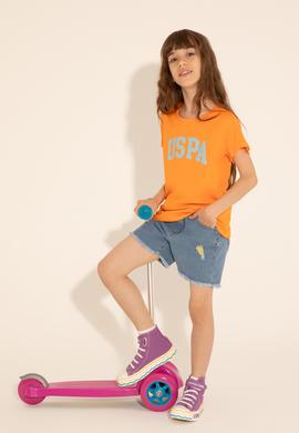 Kız Çocuk Turuncu Bisiklet Yaka Basic Tişört - 50288500023