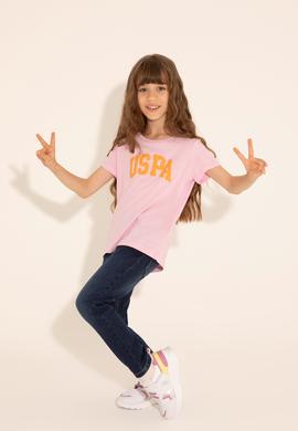 Kız Çocuk Pembe Bisiklet Yaka Basic Tişört - 50288500039