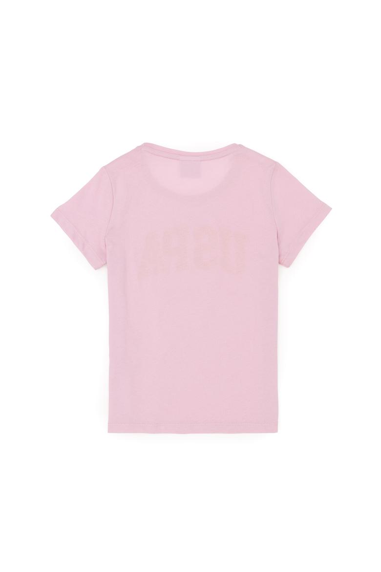 Kız Çocuk Pembe Bisiklet Yaka Basic Tişört - 50288500039