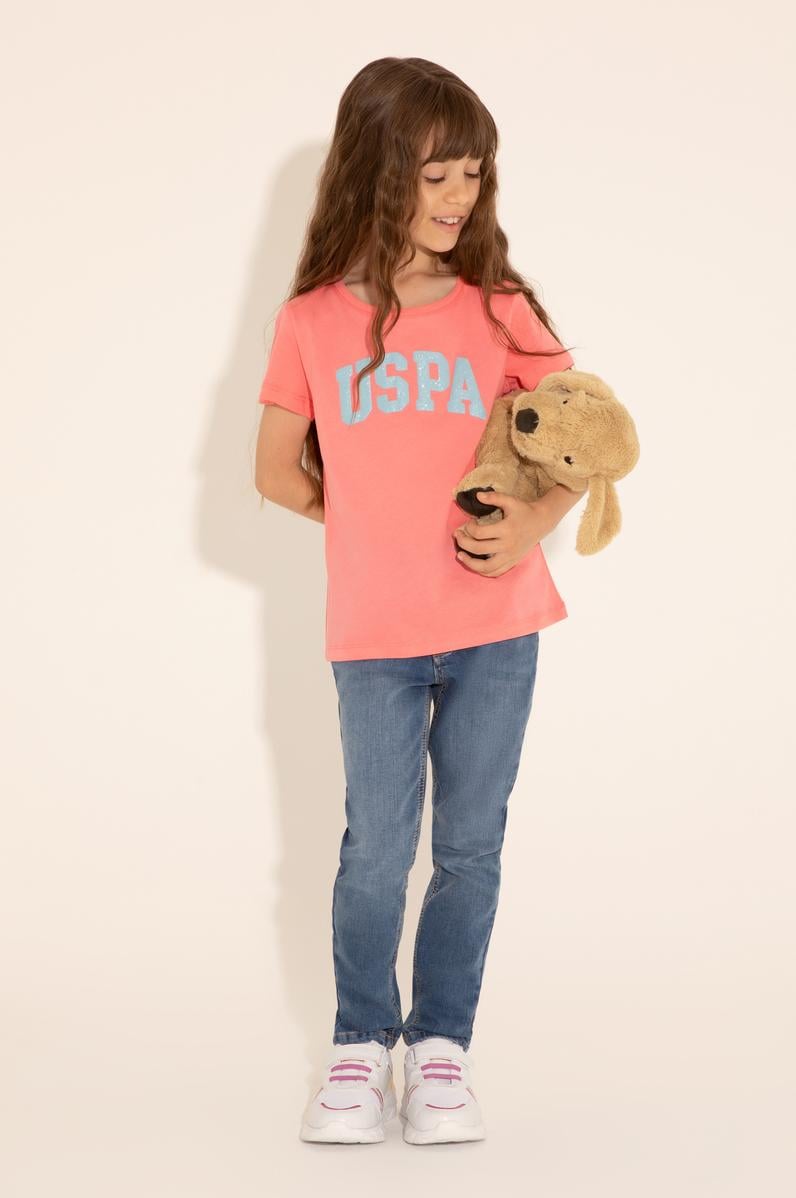 Kız Çocuk Neon Pembe Bisiklet Yaka Basic Tişört