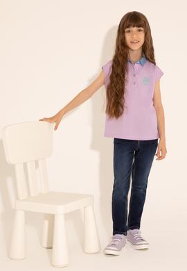 Kız Çocuk Lila Polo Yaka Kolsuz Tişört - 50288435039