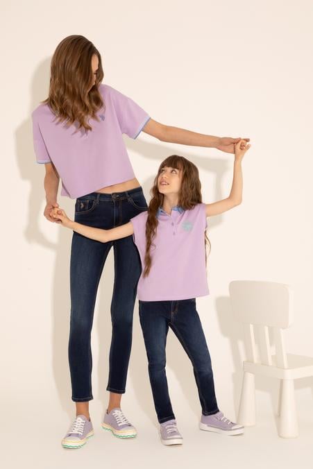 Kız Çocuk Lila Polo Yaka Kolsuz Tişört