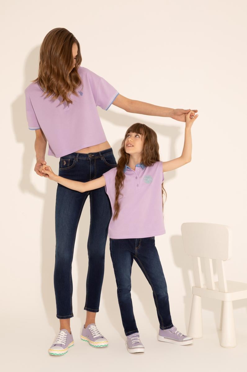 Kız Çocuk Lila Polo Yaka Kolsuz Tişört