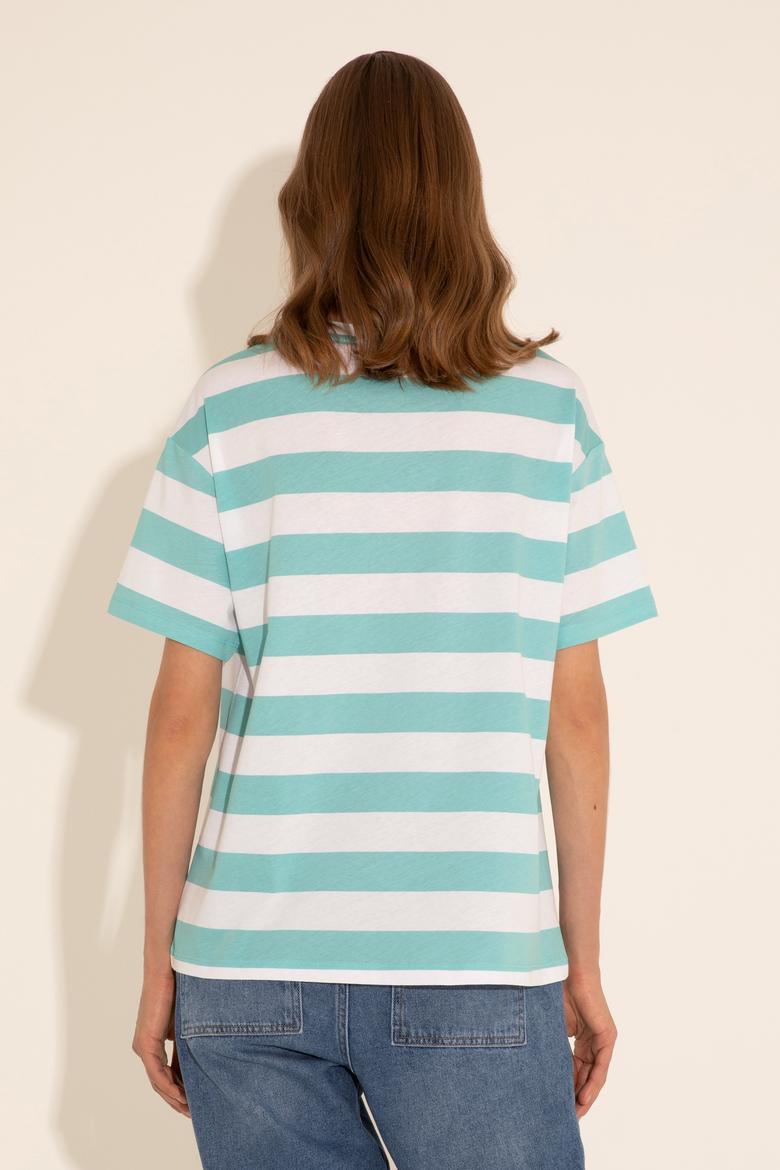 Kadın Mint Bisiklet Yaka Tişört - 50285851019