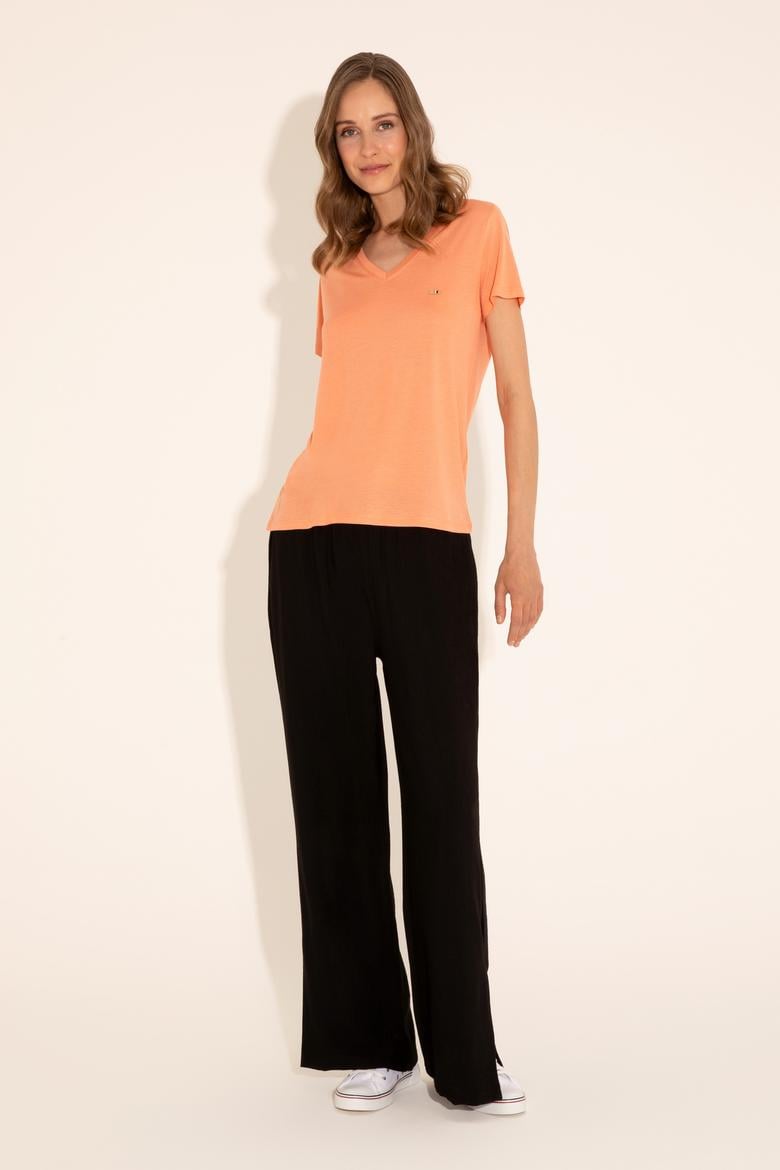 Kadın Somon V Yaka Tişört - 50286055021