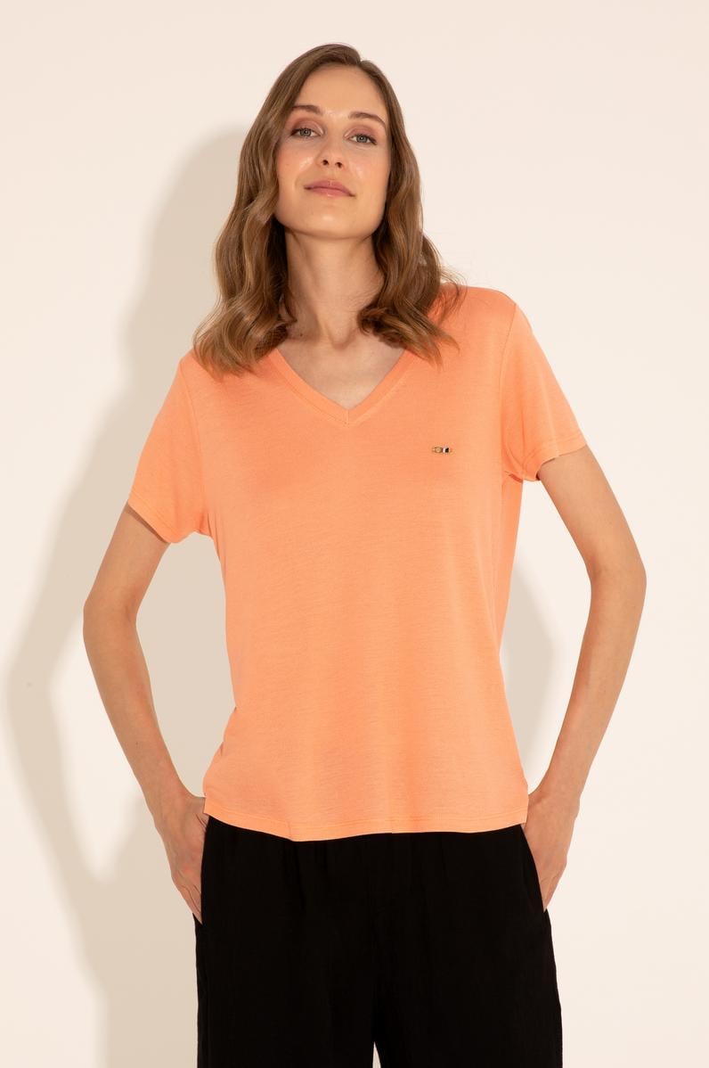 Kadın Somon V Yaka Tişört